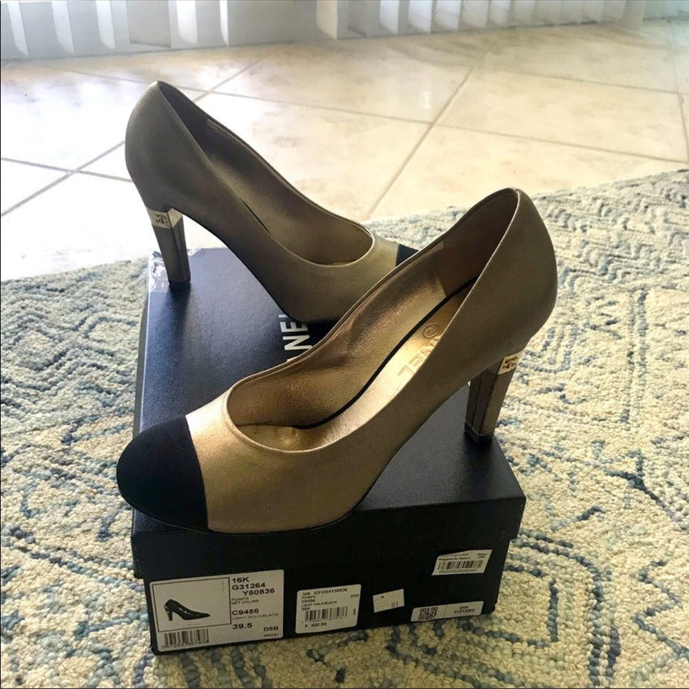 CHANEL Gold and Black Heels